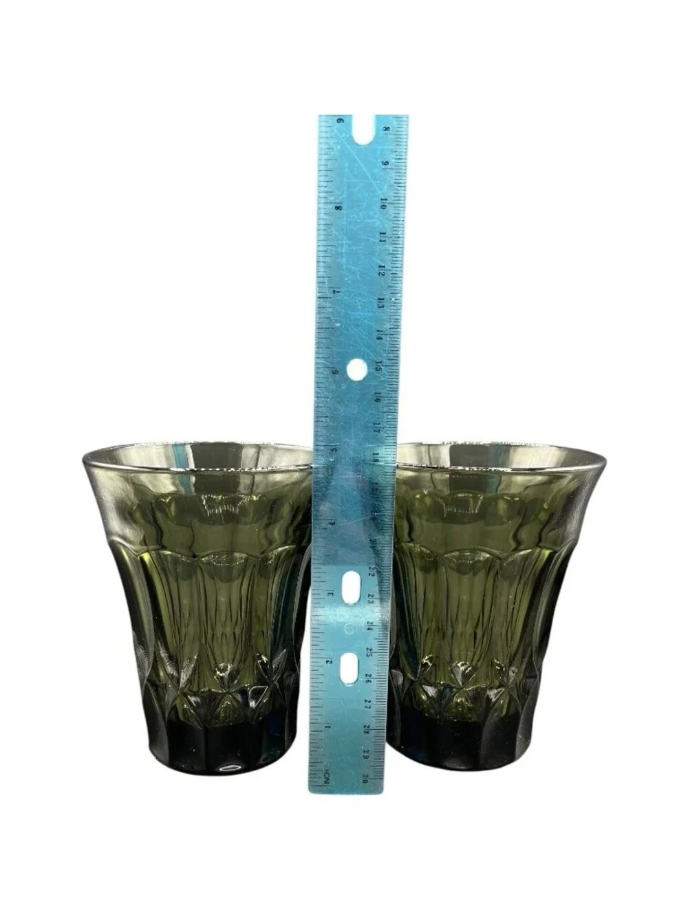Vintage Noritake Perspective Smoky Olive Green Glass Tumblers Set of 2